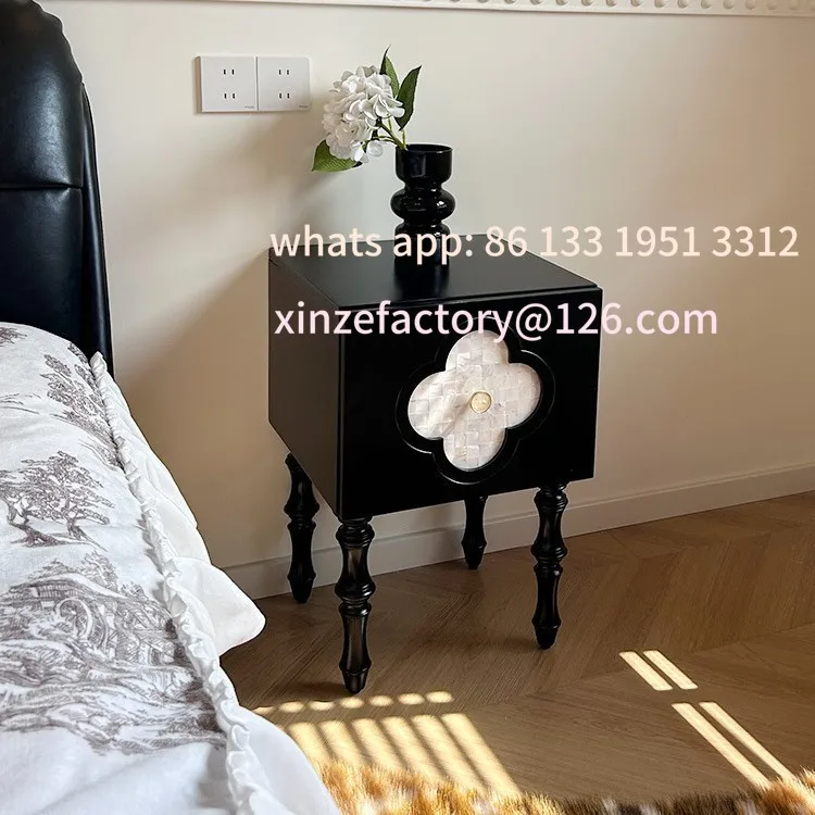 

Customizable French black square Internet celebrity Clover natural shell bedside table