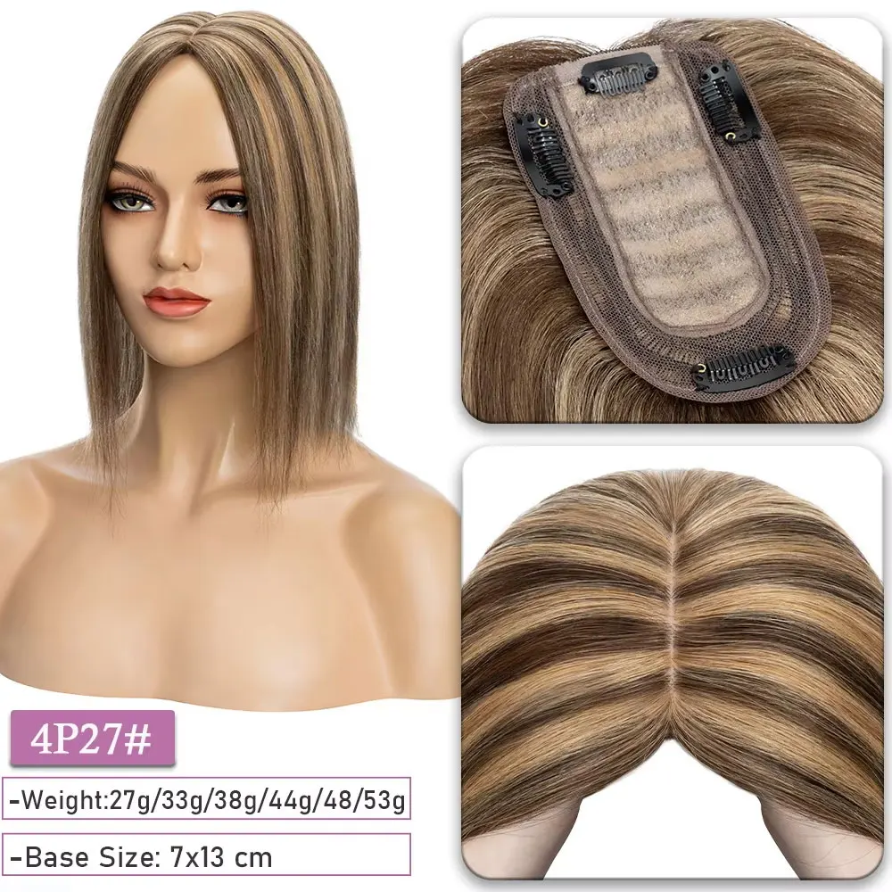 SEGO Kopfhaut-Topper aus 100 % Echthaar-Seide für Frauen mit dünner werdendem Haar, 7 x 13 cm, Seidenbasis, natürliches Haar, Clip-in-Top, Wiglet-Haarteile – Detail 13