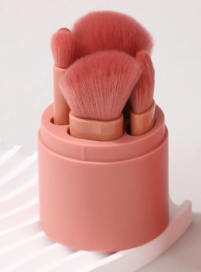 Juego de brochas de maquillaje profesional de 5 piezas con mango de antorcha y cubo de almacenamiento |   Cerdas de nailon veganas para mezclar bases, contorno,