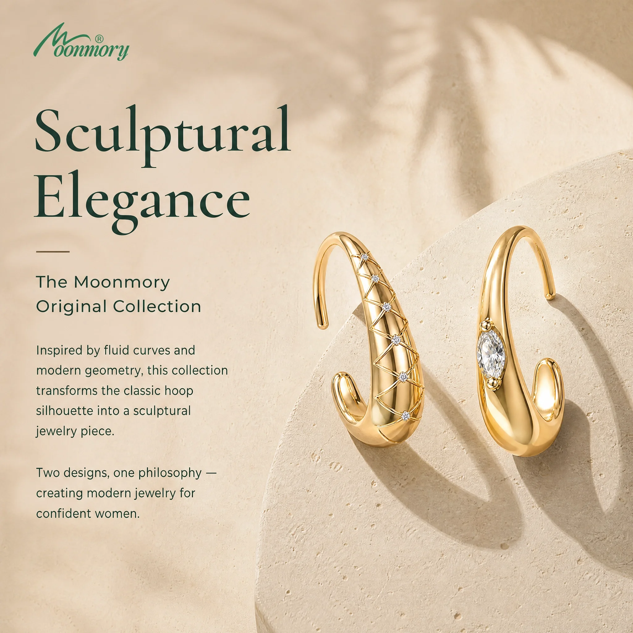 Moonmory Original Design Wassertropfen-Creolen für Damen, minimalistisch, 5A Marquise Zirkon, Messingohrringe, 14K vergoldet, Großhandel – Detail 3