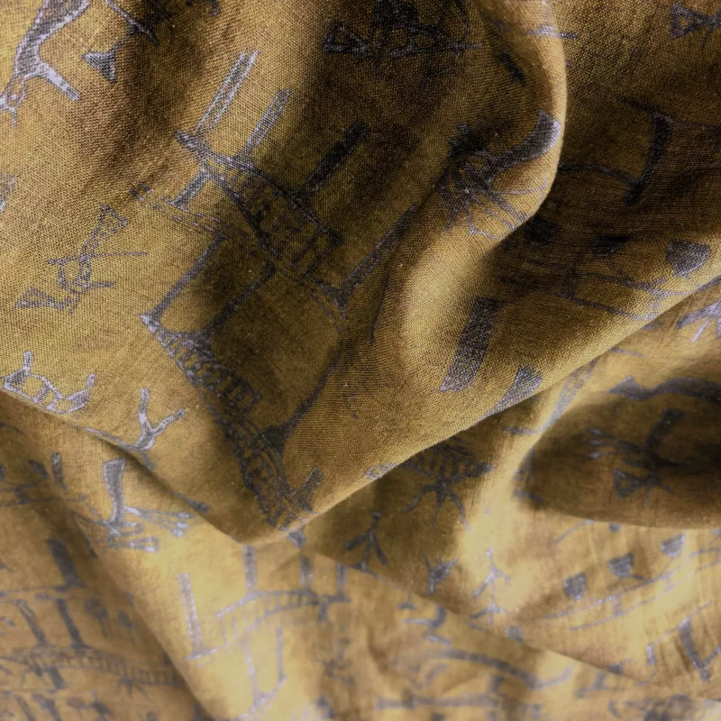 Golden 100% Ramie Fabric, Retro vintage Printing, Clothing Making, Handmade DIY Sewing Fabric