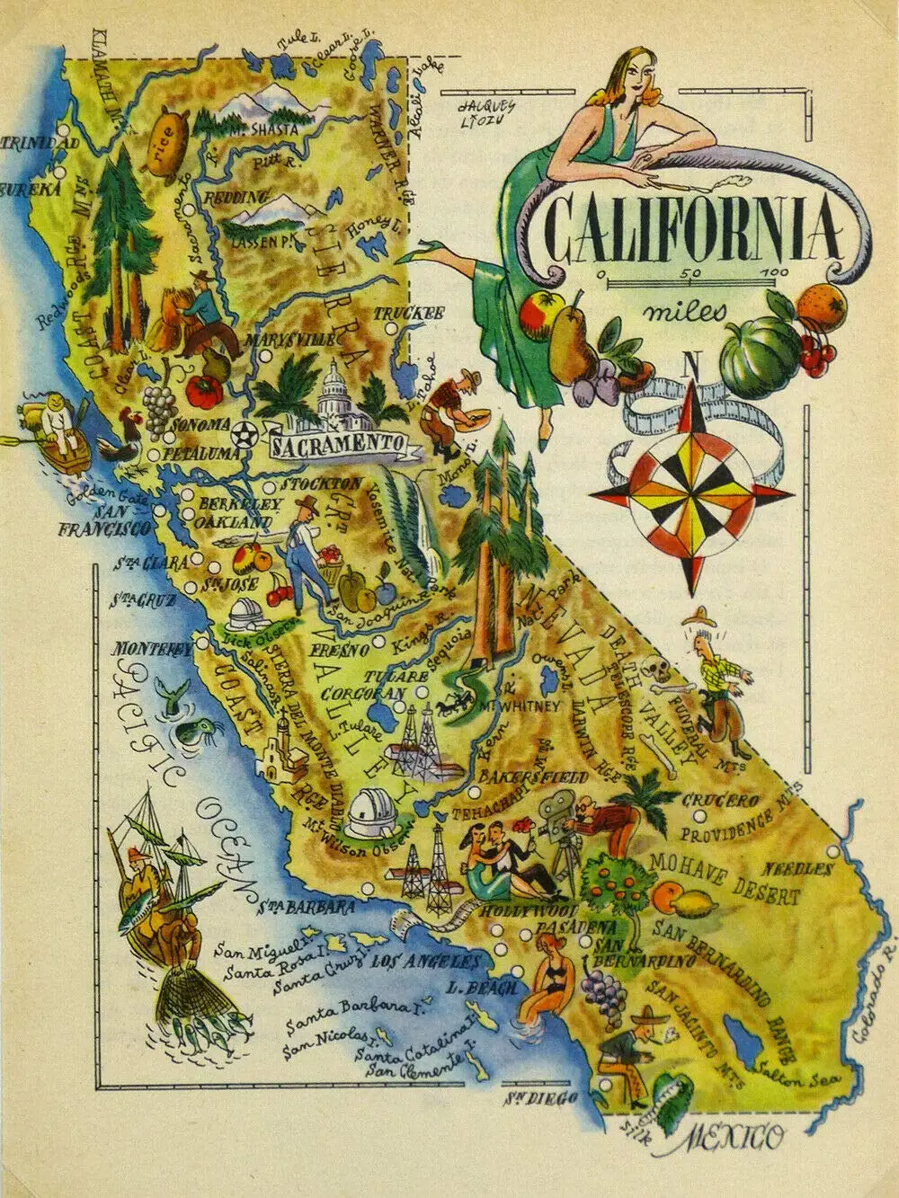 Vintage Illustrated California Map Metal Sign Metal Sign Metal Sign Bar Pub Home Metal Poster Wall Art Decor Tin Sign 8X12  sign