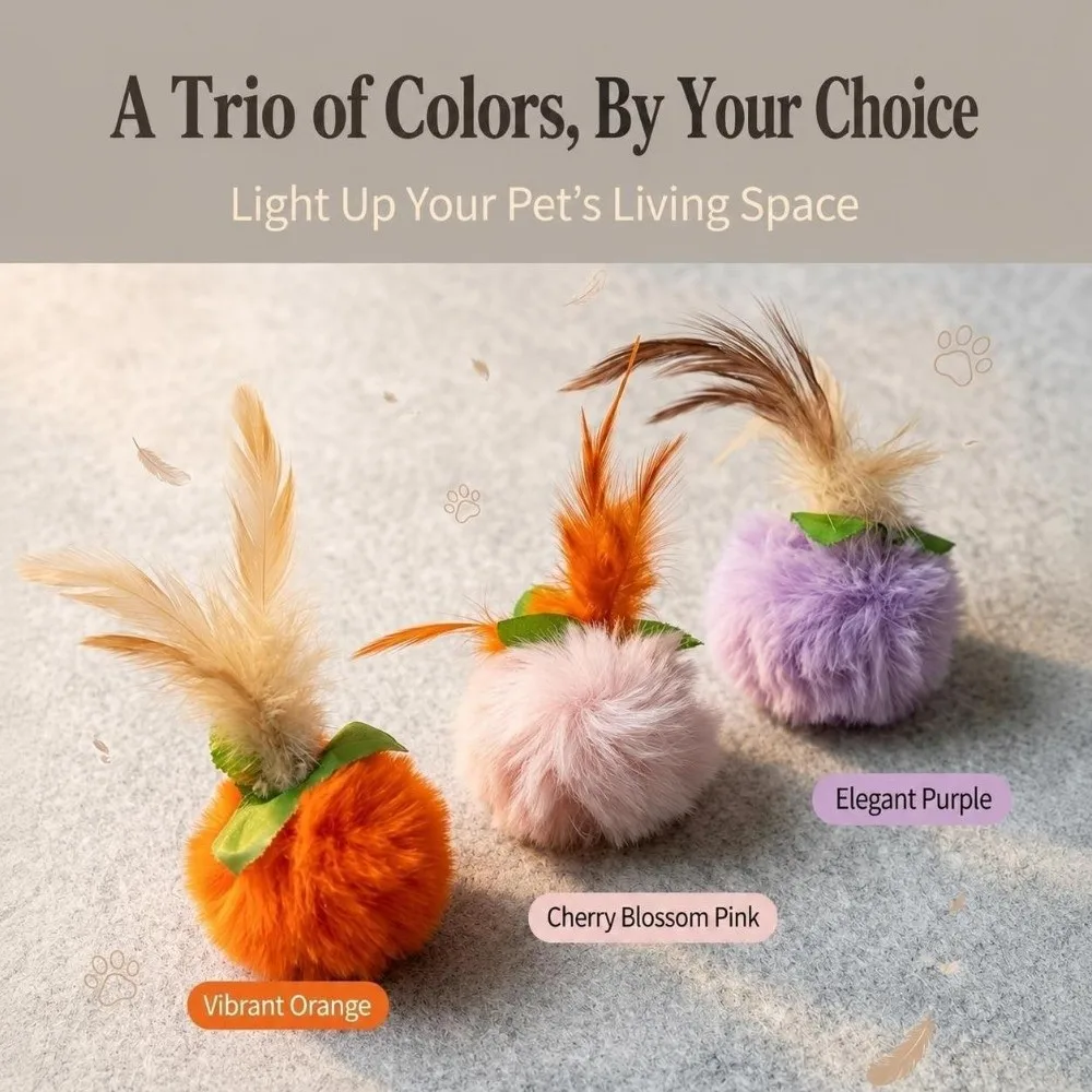 Durable Cat Toy With Feather Soft Furry Interactive Chasing Pet Toy Self-Play Boredom Relief Cat Self-Play Toy Indoor