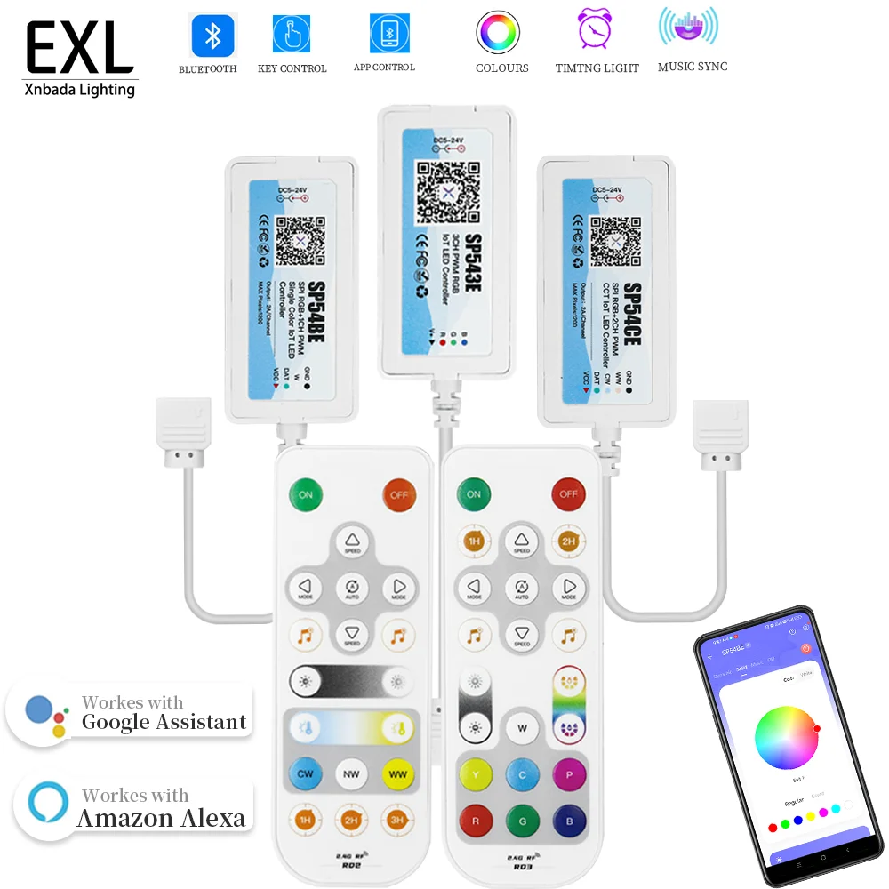 WiFi Bluetooth LED controller RGB lights Dimmer control WS2812B CCT 5050 SK6812 led light stirp supports Alexa Google Assitant