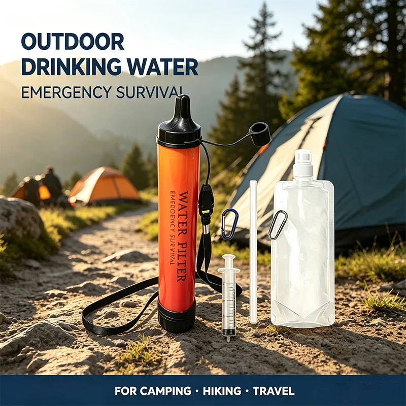 Portable Emergency Survival Water Filter Straw, Physical Purification Drinking Straw for Camping & Hiking-1pcs