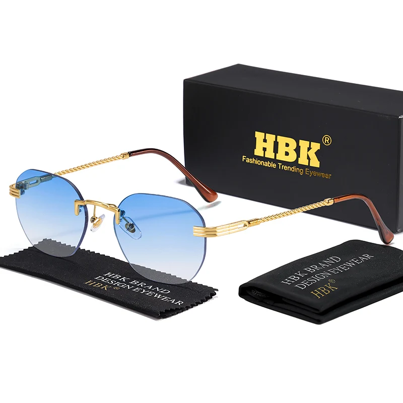 

HBK Fashion Rimless Men's Sunglasses Brand Design Round Metal Frames Women's Party Travel Boundless Versatile Sun Glasses Uv400