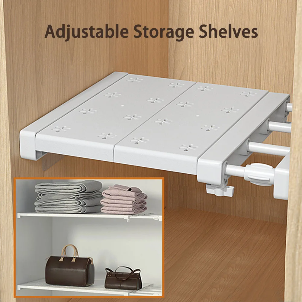 Adjustable Wardrobe Storage Shelves Expandable Closet Shelf Punch-free Retractable Layers Board Space Saving for Kitchen Bedroom