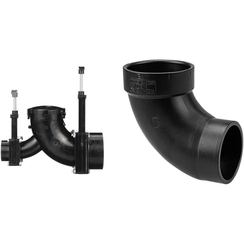 

Ell Double Rotating Valve RV Waste Drain Bundle with NIBCO 90-Degree 3-Inch ABS Elbow Pipe Fitting