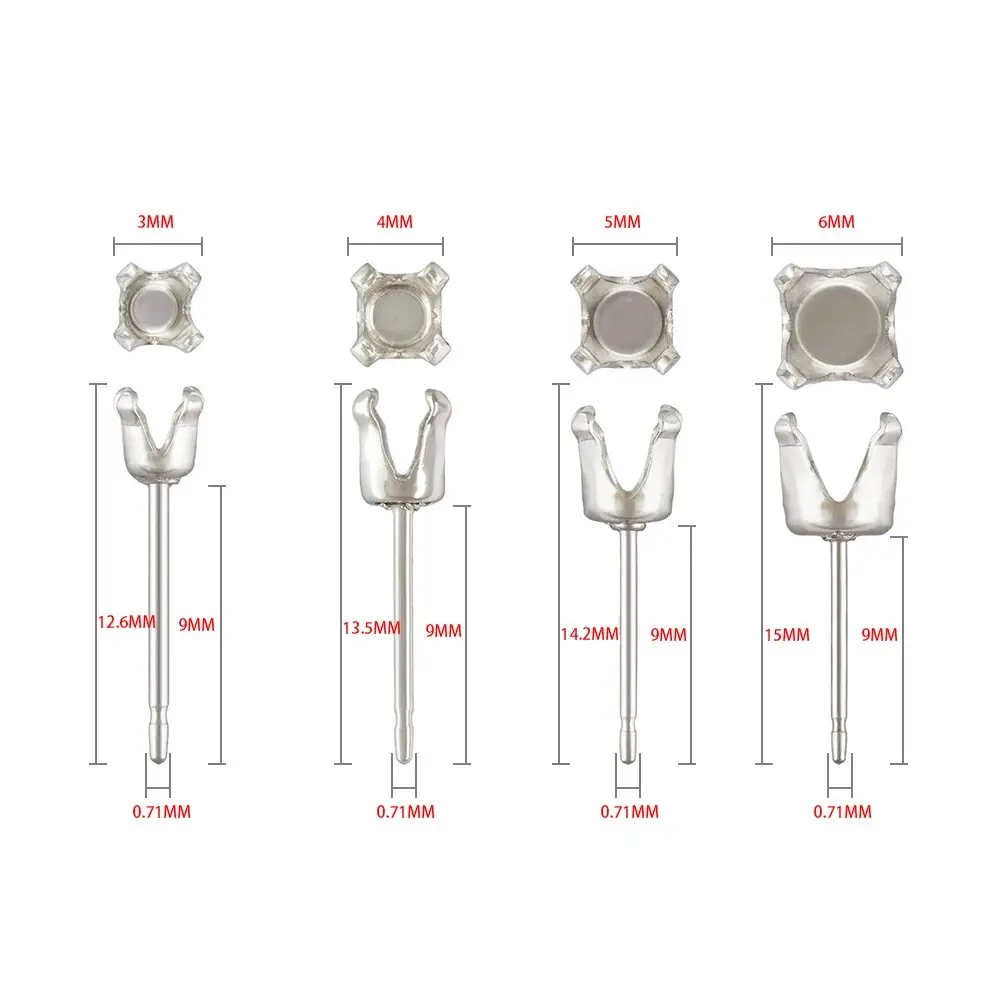 925 Sterling Silver 4 Prong Snap Earring Setting Post for Jewelry Making Snap-in Earring Accessories