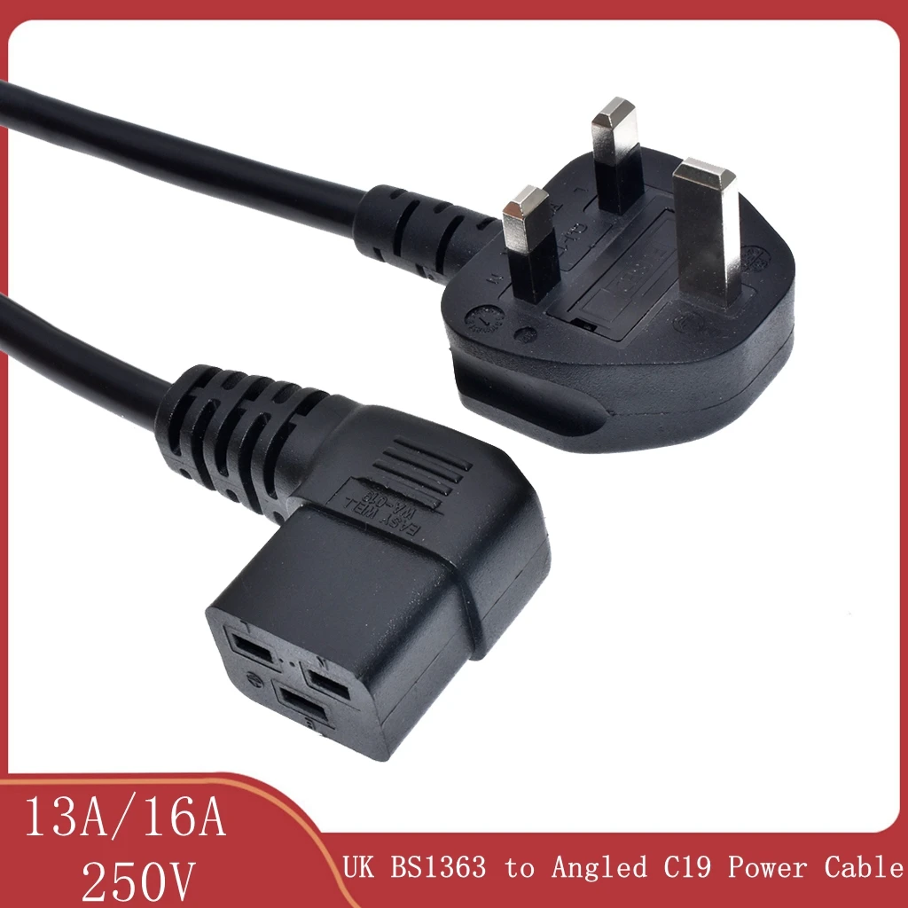 UK BS1363 Plug to Right Angle IEC 60320 C19 Female Extension Cord For UPS PDU, Connected To C20 AC Power Cable Adapter Lead Cord