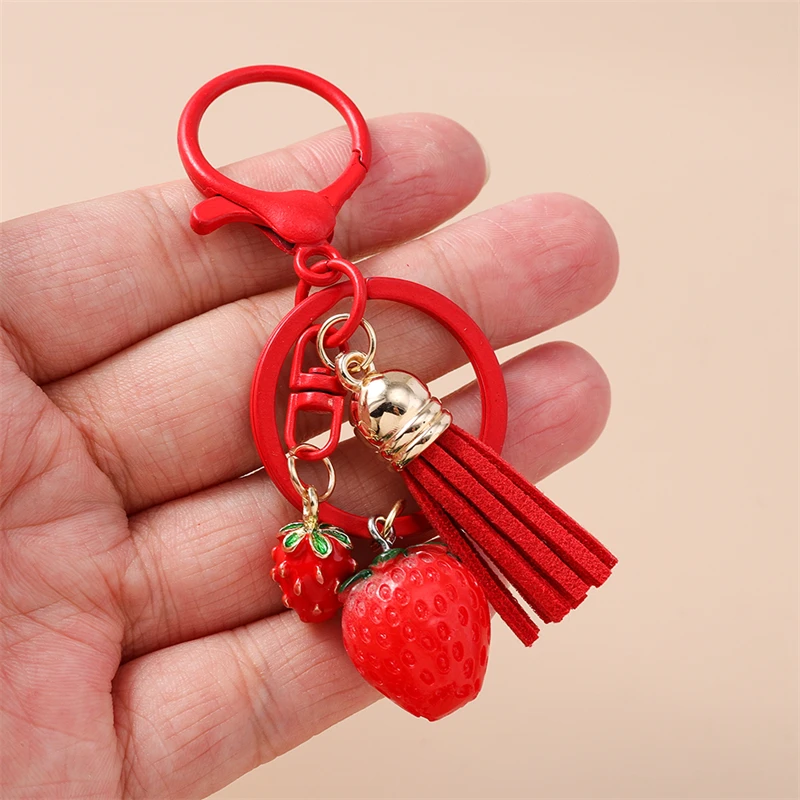 Modische Kirsch-Erdbeer-Schlüsselanhänger aus Harz mit Frucht-Quasten für Damen, Herren, Autoschlüssel, Handtaschen, DIY-Schmuckdekoration – Detail 2