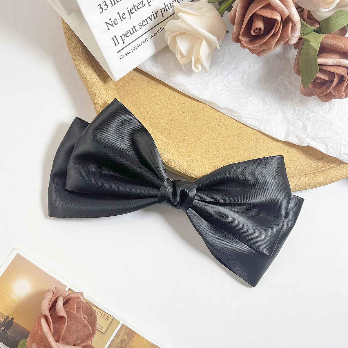 Elegant Bow Ribbon Hair Clip Black Pink White Large Bow Ribbon High Quality Simple Hair Clip Girls Women Hair Accessories