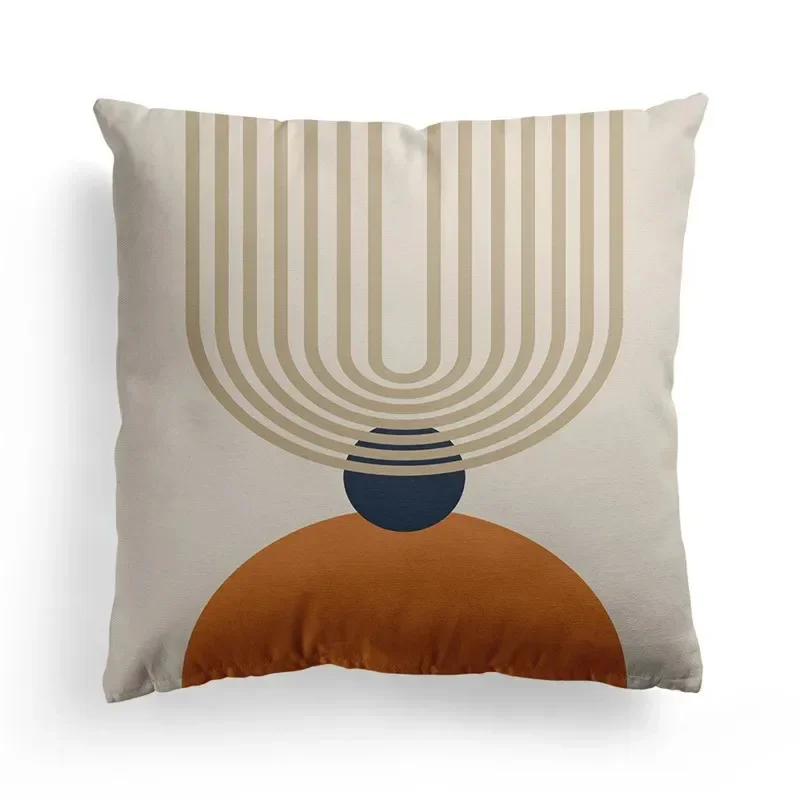 Nordic Orange Geometric Oil Painting Line Art Throw Pillow Cover Floral Print Home Decor Pillow Cover Office Sofa Pillow Cover