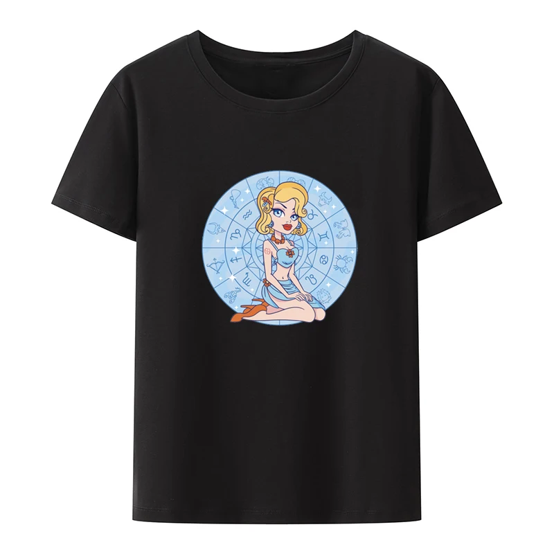 Vintage Graphic Print T-shirt Creative Zodiac Pin Up Girl Cancer Comfortable Camisetas T-shirts Roupas Masculinas Leisure Casual