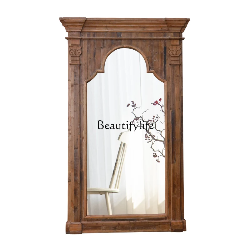 Retro Solid Wood Distressed Accessories Dressing Mirror Display Floor Mirror