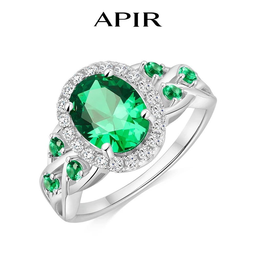 APIR Oval Cut Vintage Emerald & Zircon Halo Rings for Women 925 Silver Wedding Engagement Promise Ring Brides Luxury Jewelry