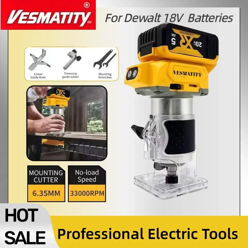Electric Trimmer Cordless Woodworking Trimming Machine Wood Router Milling Engraving Machine For Dewalt Battery