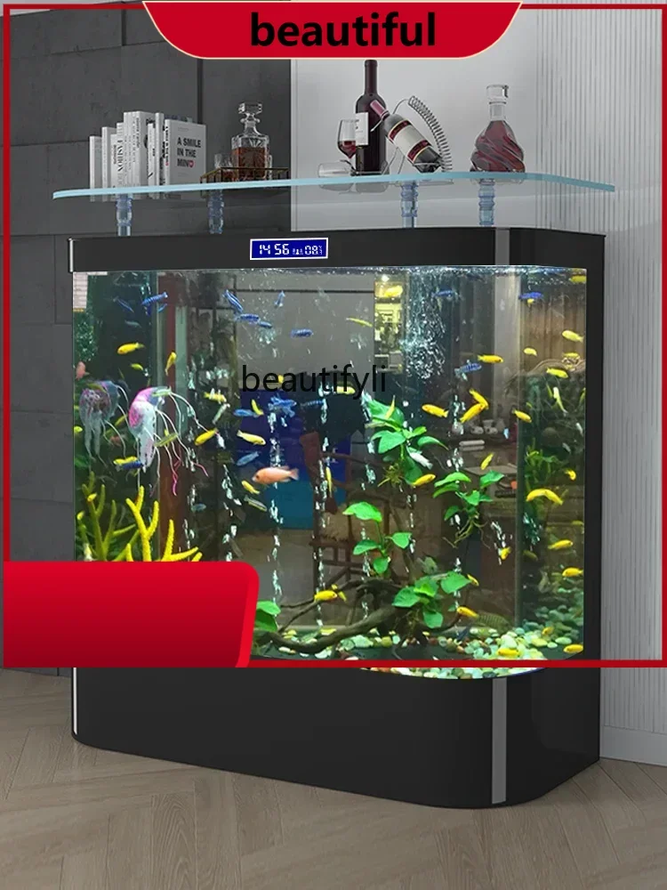 

Fish Tank Living Room Home Floor Super White Glass Change Water round Large European Fish Globe H