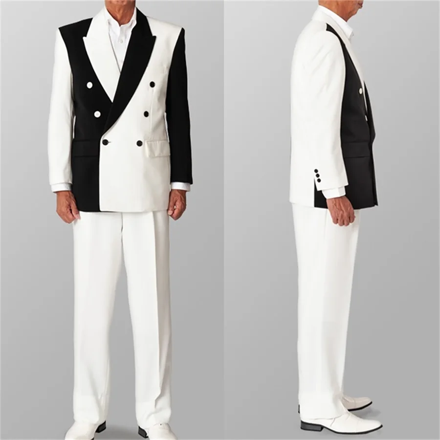 

Two Color Stitching Men's Suit Formal Slim Wedding Tuxedo 2 Pieces (Blazer + Pants) Double Breasted Prom Party Custom Made