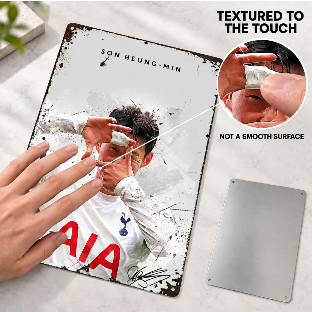 Son Heung-Min Football Player Printed Poster Customized Aluminum Metal Sign Graphic Portrait Wall Art For Bedroom Collector Gift
