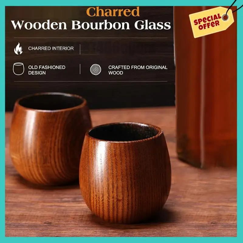 -ABJZ 2 قطعة كأس ويسكي مصنوع يدويًا كأس خشبي قديم الطراز للرجال، بهلوان ويسكي، نظارات للرجال، عشاق بوسطن