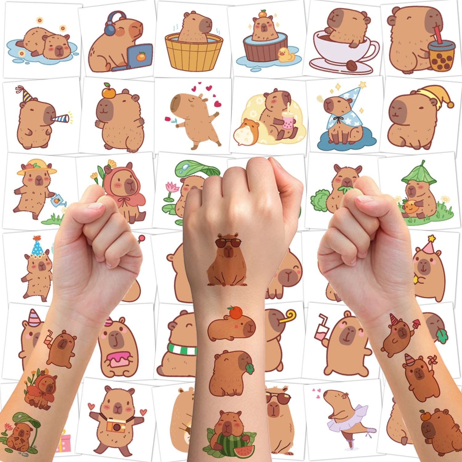 

Временные татуировки Capybara, наклейки-capybara, украшения для дня рождения, сувениры, принадлежности, милые животные, татуировки, наклейки, подарки Ca