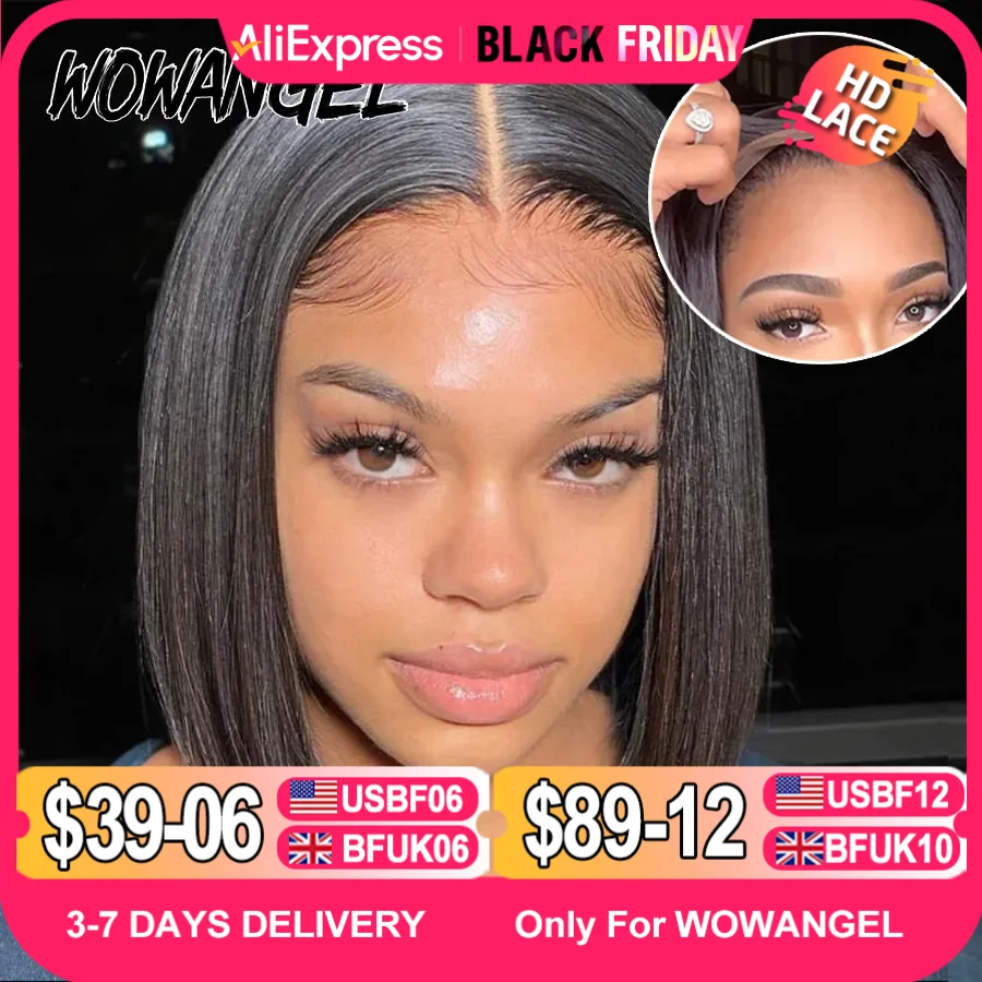 WOWANGEL Straight Bob Wig 5X5 HD Lace Closure Wig Ready To Wear Glueless Wig 250% Bob Wig Lace Front Human Hair Wigs Pre Plucked