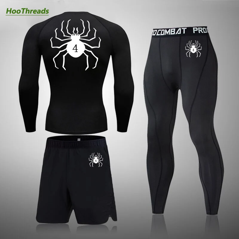 

Anime H X H Spider Print Compression Set for Men 3 Pieces Athletic Active Workout Fitness Suit Undershirts Leggings Pants Shorts