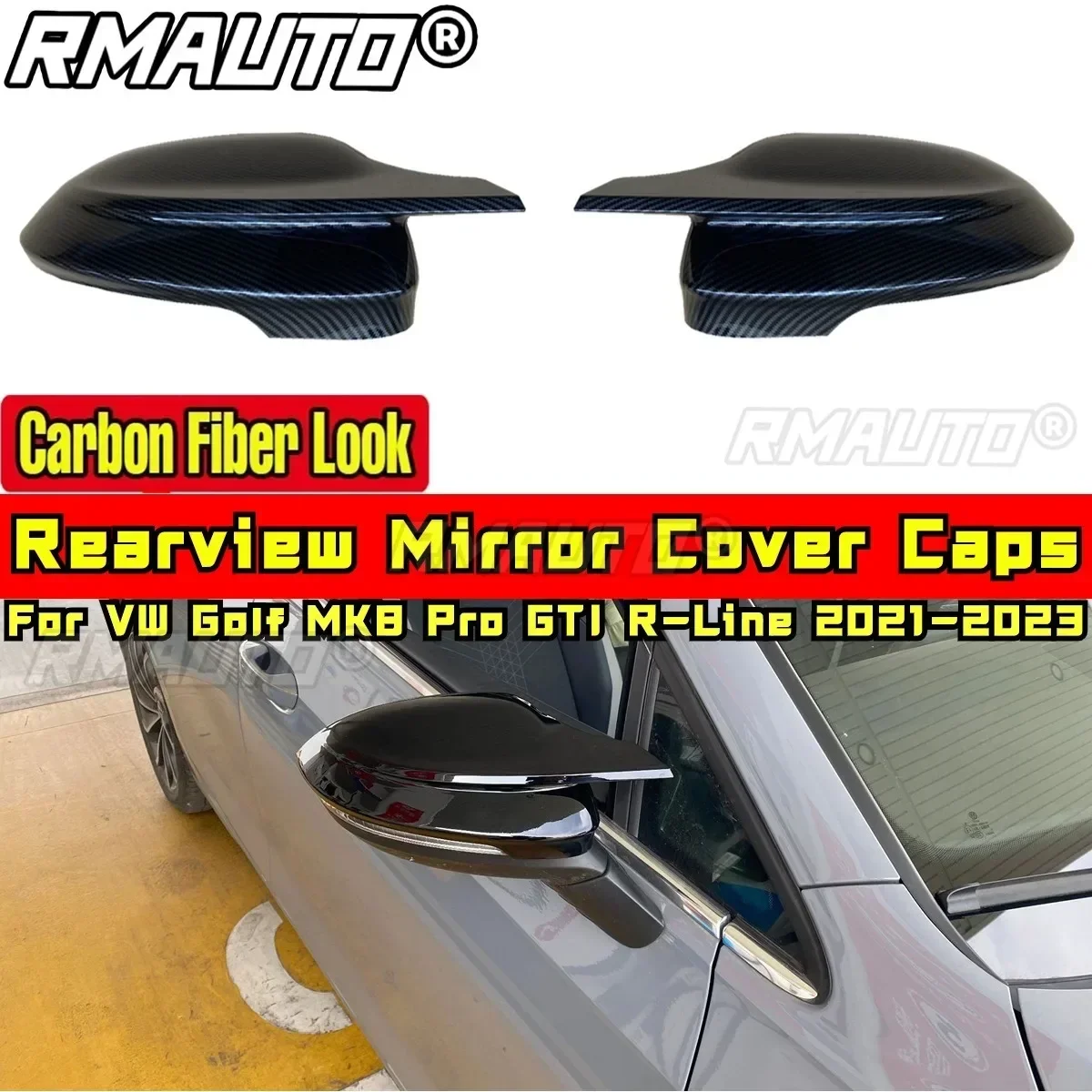 For VW Golf MK8 Pro GTI R-Line 2021-2023 Body Kit Rearview Mirror Cover Caps Carbon Fiber Look Car Accessories