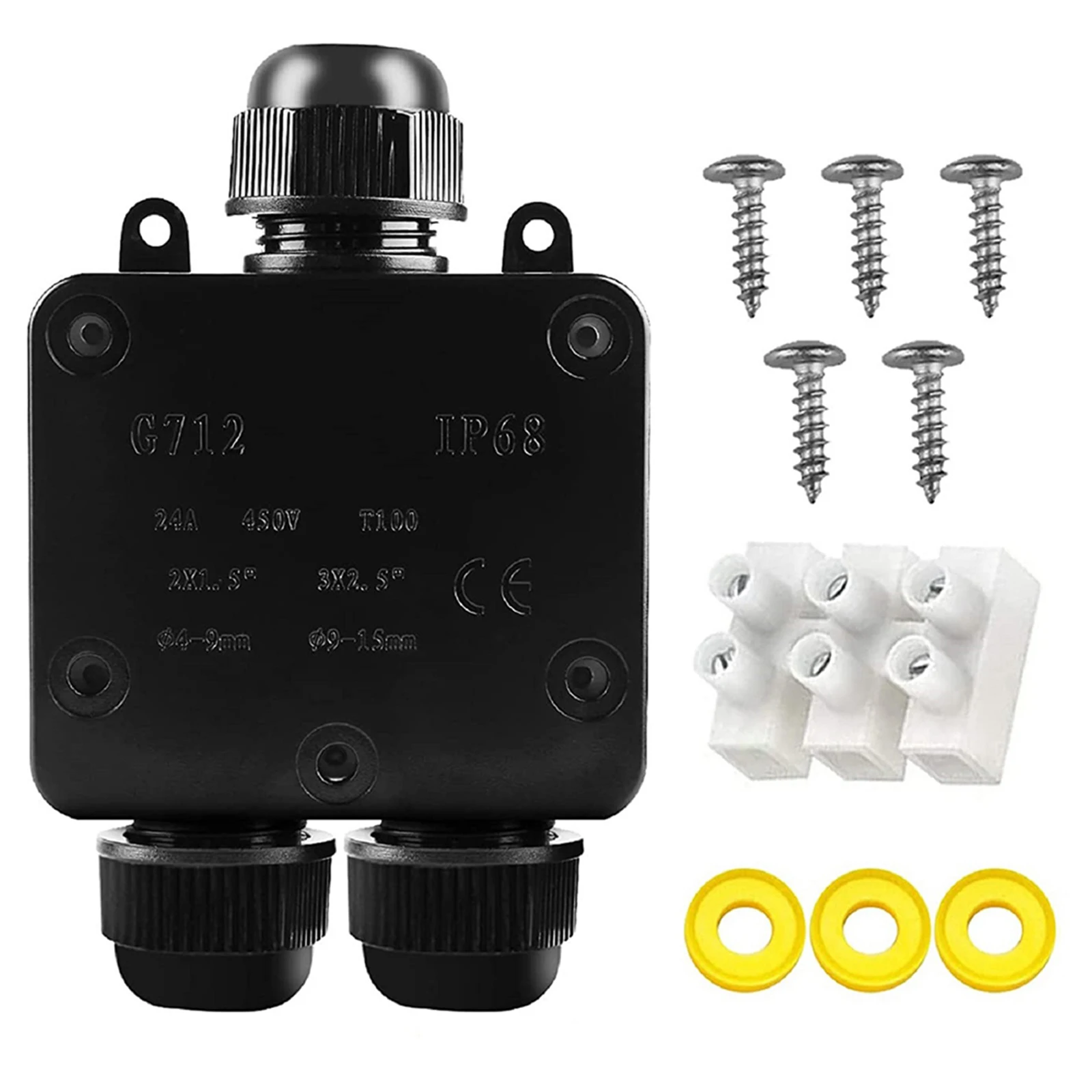 Connection Box Junction Box Cable Connector Earth IP68 Outdoor PC Material Waterproof 24A For Indoor For Outdoor