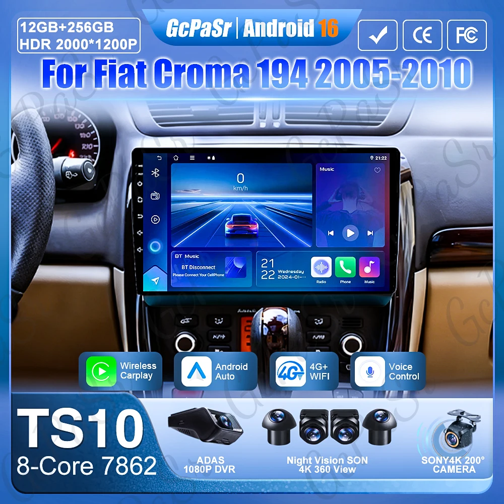 Android 15 For Fiat Croma 194 2005-2010 Video Car Radio GPS Navigation Carplay Display Car Monitor DVD No 2din Stereo GPS Screen