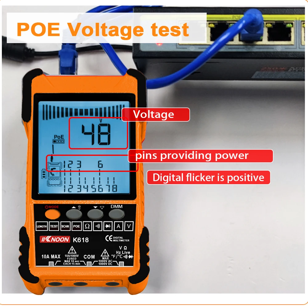 KKNOON K618 Cable Tester 500M Cable Tester Digital Search POE Test Cable Pairing ID Pairing Circuit Measure Trackers