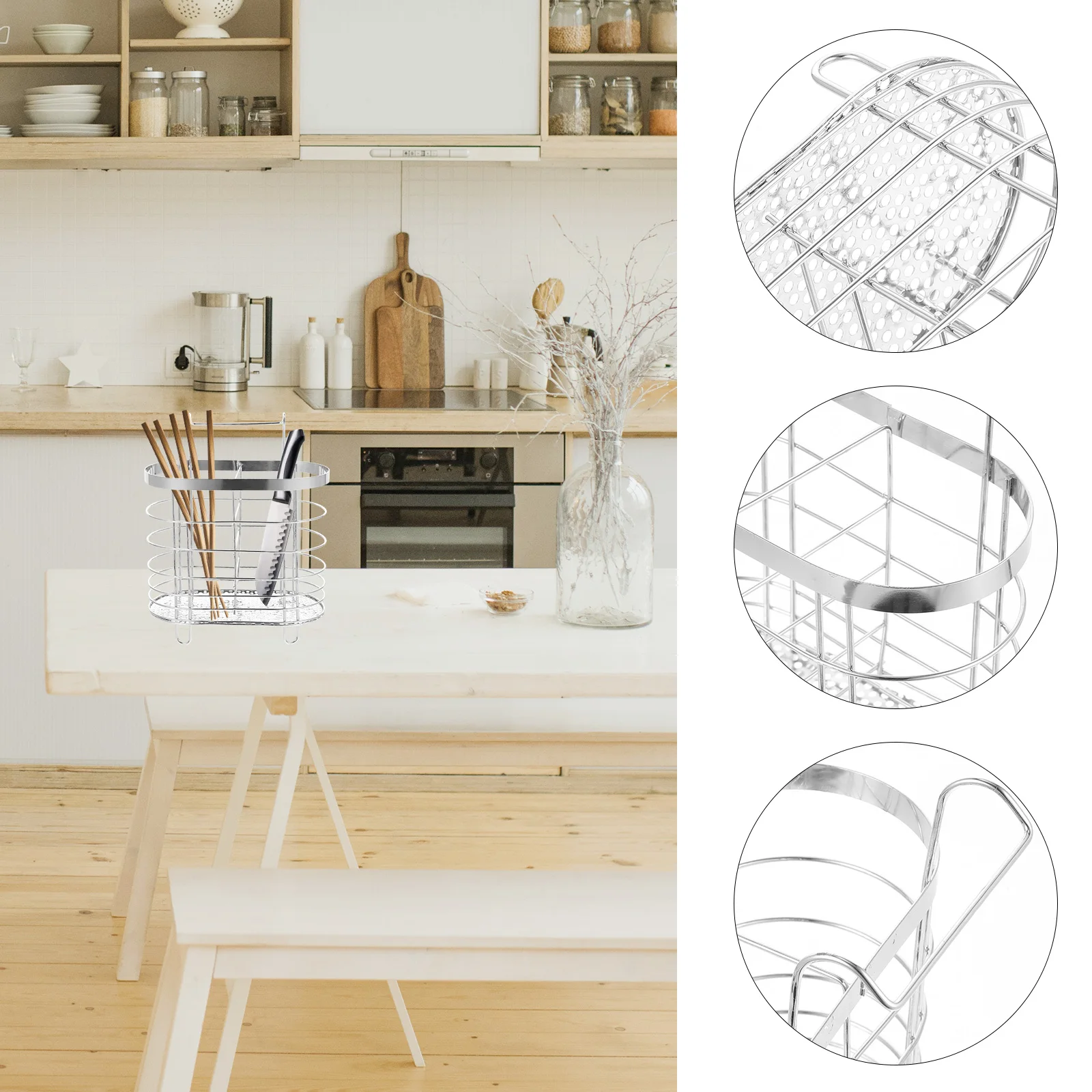 

1pc Metal Cutlery Drying Rack Hanging Silverware Organizer Drainage Holes Spoon Knife Holder Chopstick Storage Container