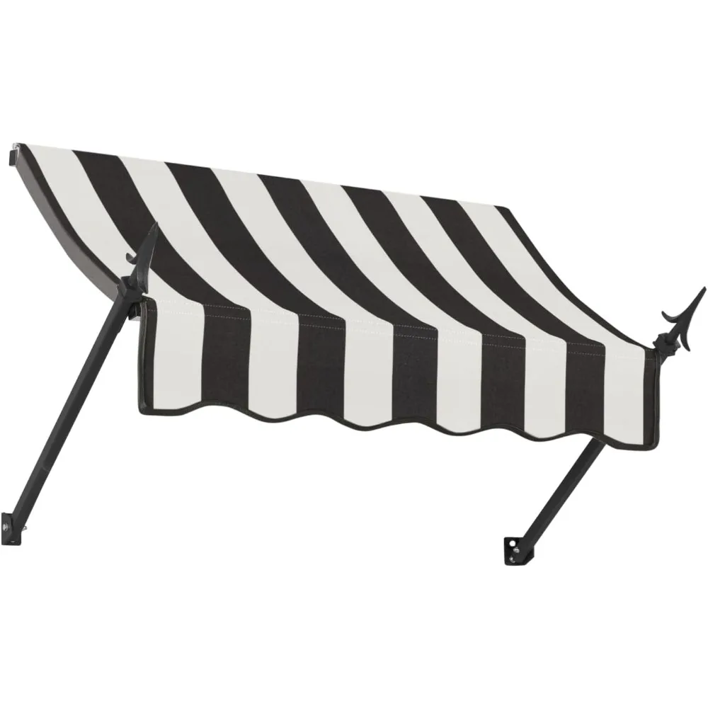 

3' New Orleans Fixed Awning with Spear Arms, Black/White Stripe