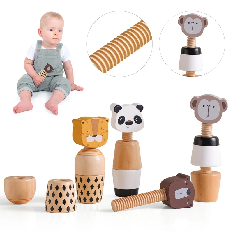 Montessori Animal Screw Nut Assembly DIY Toys Animal Color Matching Block Fine Motor Training Educational Toy For Children Gifts