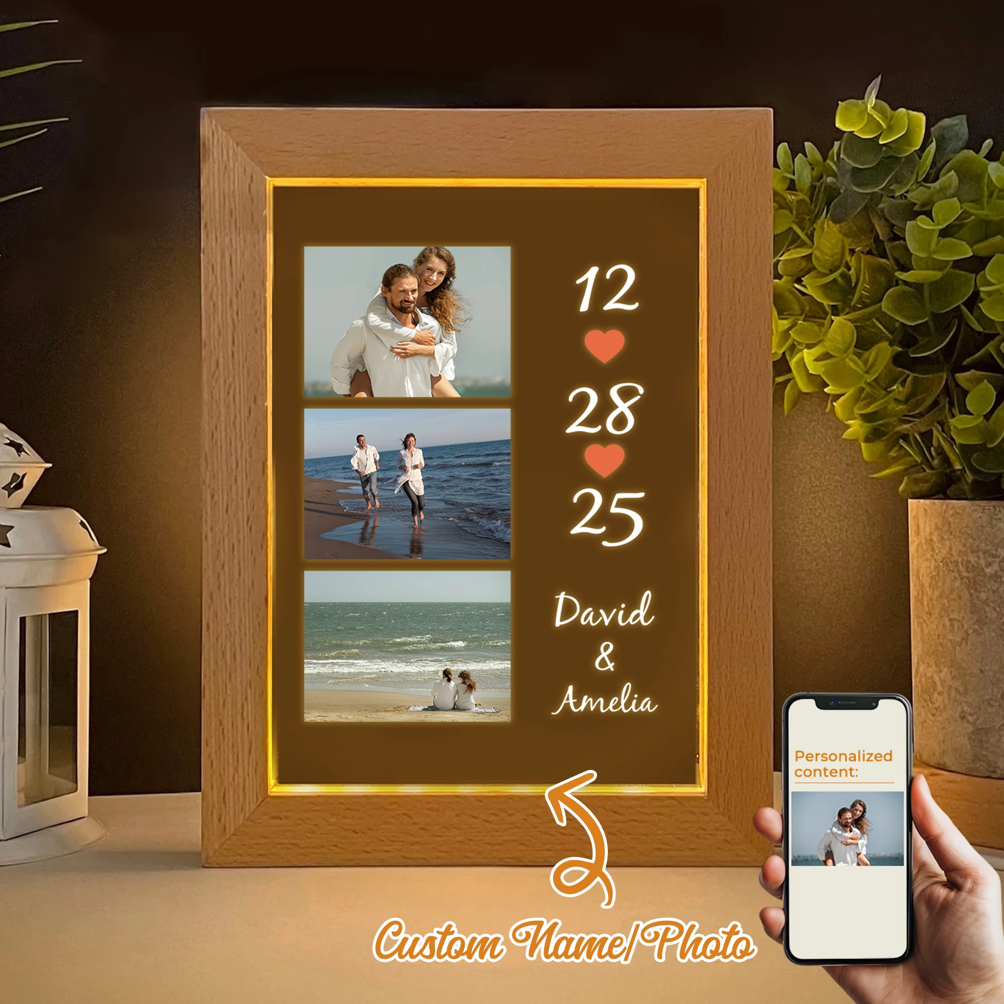 

Personalized Couple Memorial LED Night View Photo Frame Custom Gift Family Living Room Bedroom Dining Room Home Decor