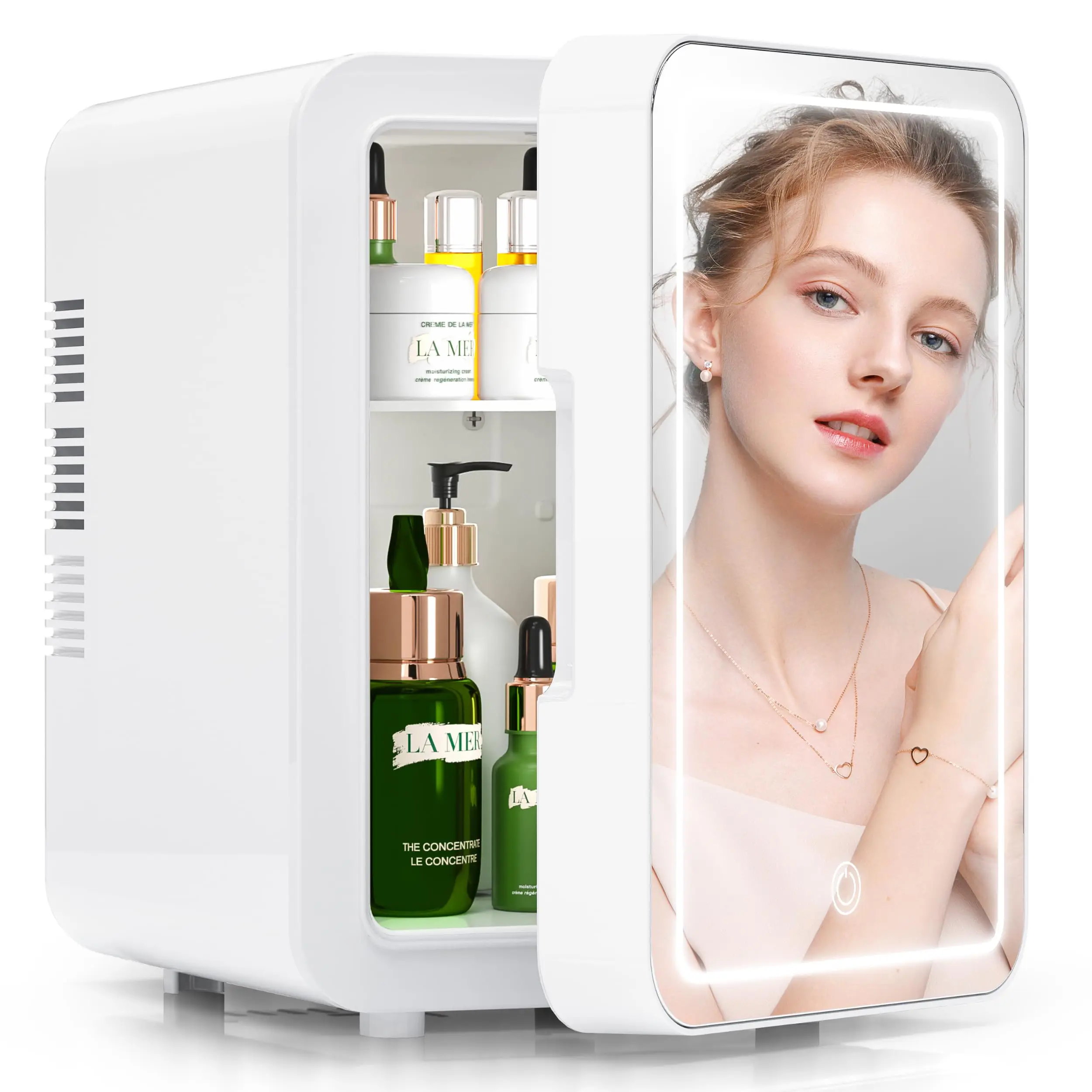 

4l Mini Skincare Fridge with Dimmable LED Light Mirror for Refrigerating Make Up Skin Care and Food for Bedroom Office and Car