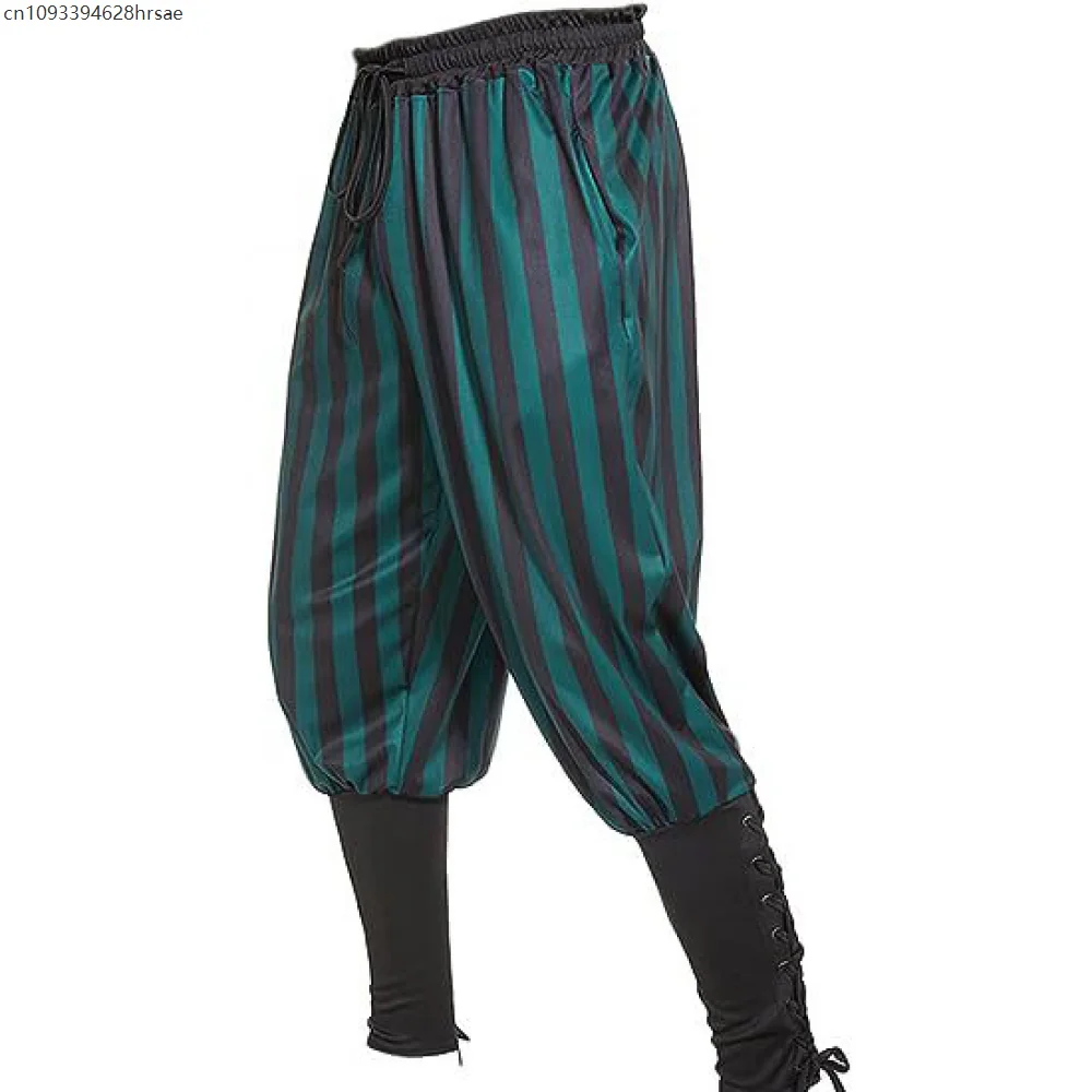 Calças masculinas listradas moda steampunk sweatpants renascentista medieval viking voyager calças casuais jogging calças plus size