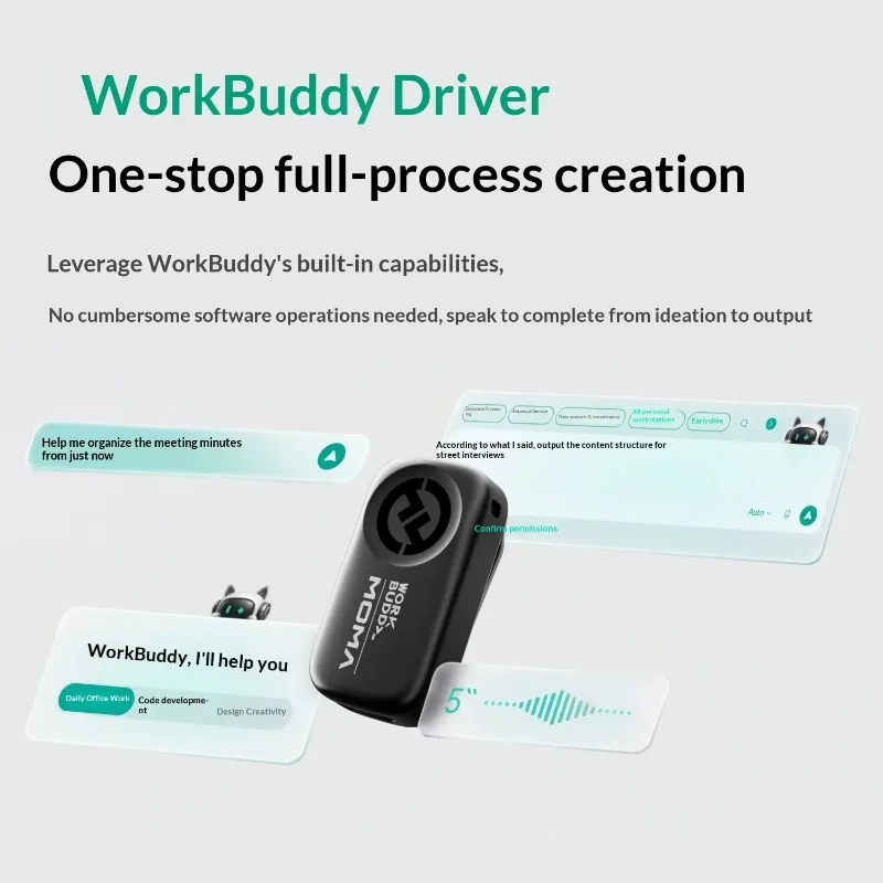 HOLLYLAND LARK A2 x WorkBuddy Co‑Branded Wireless Clip‑on Mic, AI One‑Tap Creation, Intelligent Noise Cancellation Gift