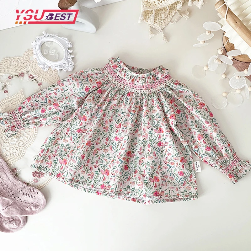 

1-5Yrs Kids Baby Girls Floral Shirt Girls Shirt Spring Kids Baby Girl Long Sleeve Embroidery Shirt Kids Girls Children's Clothes