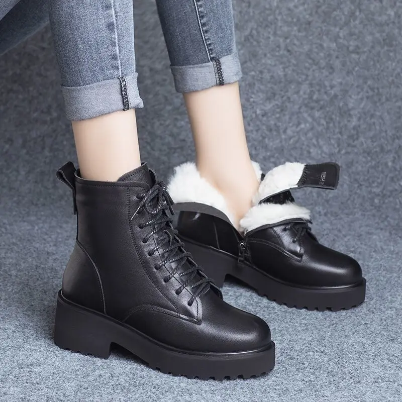 

Combat Warm Booties Non Slip With Laces Fleece-Lined Woman Short Shoes On Offer Trend 2025 Promotion Boot Ankle Boots for Women