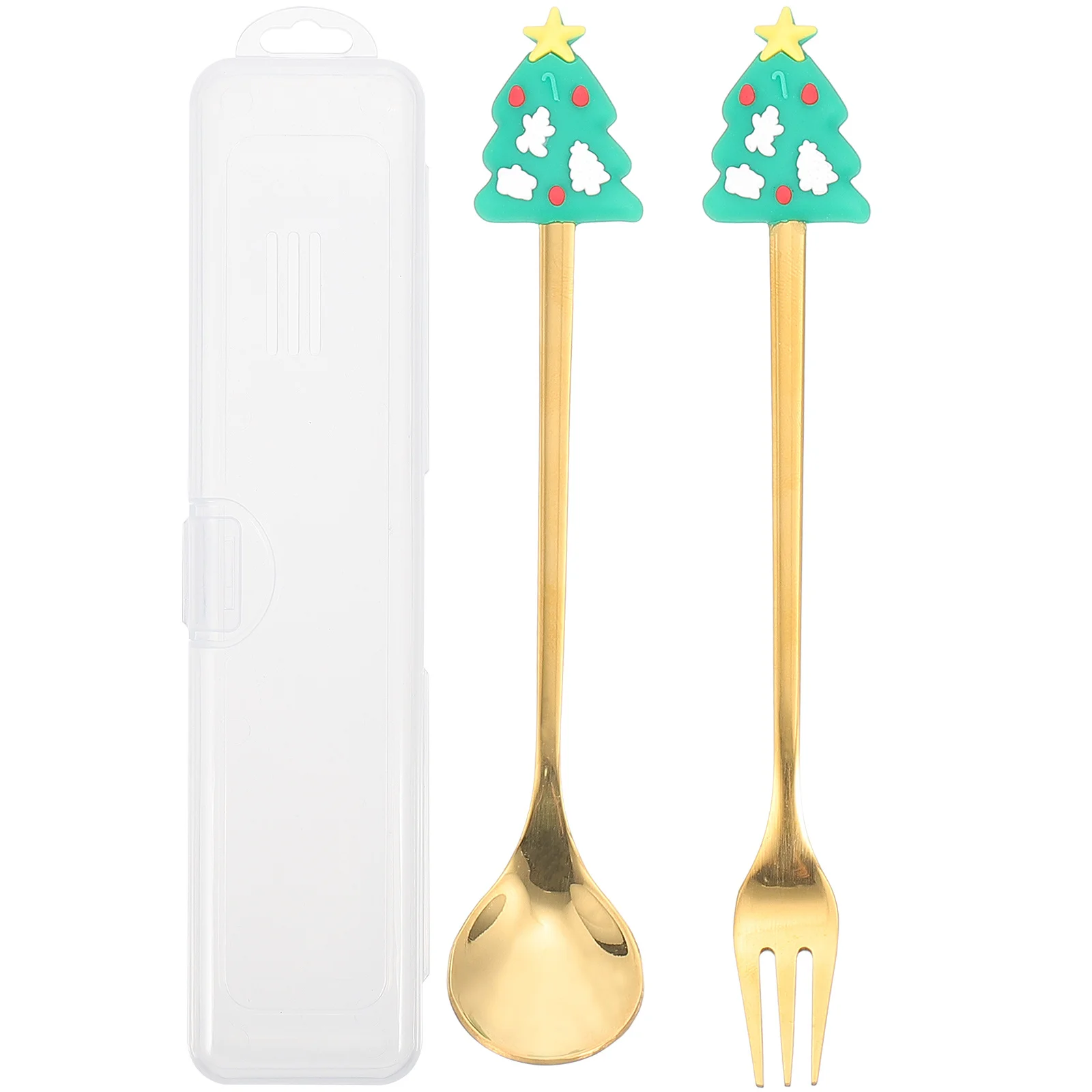 

1 комплект рождественских столовых приборов из нержавеющей стали, десертная ложка, вилка для фруктов, нержавеющая столовая посуда для вечеринки, путешествий, домашний набор столовых приборов