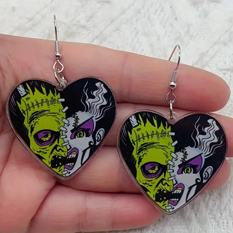 New Horror Witch Face Mask Demon Pattern Hook Earrings Halloween Cosplay Accessories Flat Acrylic Plastic Party Fashion Jewelry