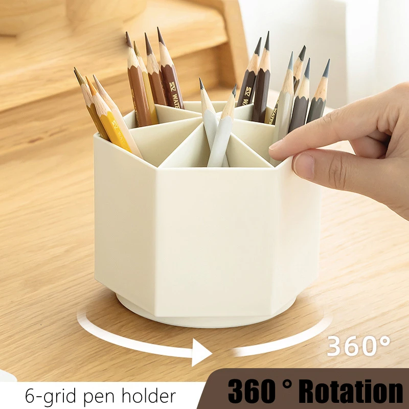 360° Rotating Desk Organizer Accessories Pen Holder Desktop Hexagon Pencil Pot Large Capacity Stationery 2025 Storage Box