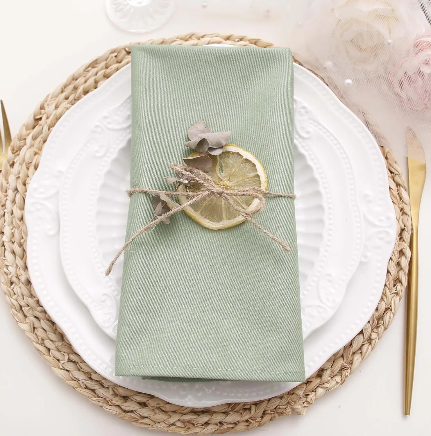 6pcs Wedding Napkins 43x43cm Square Dinner Table Twill Green Napkins Cloth Table Mat Tea Towl Home Christmas Party Decoration