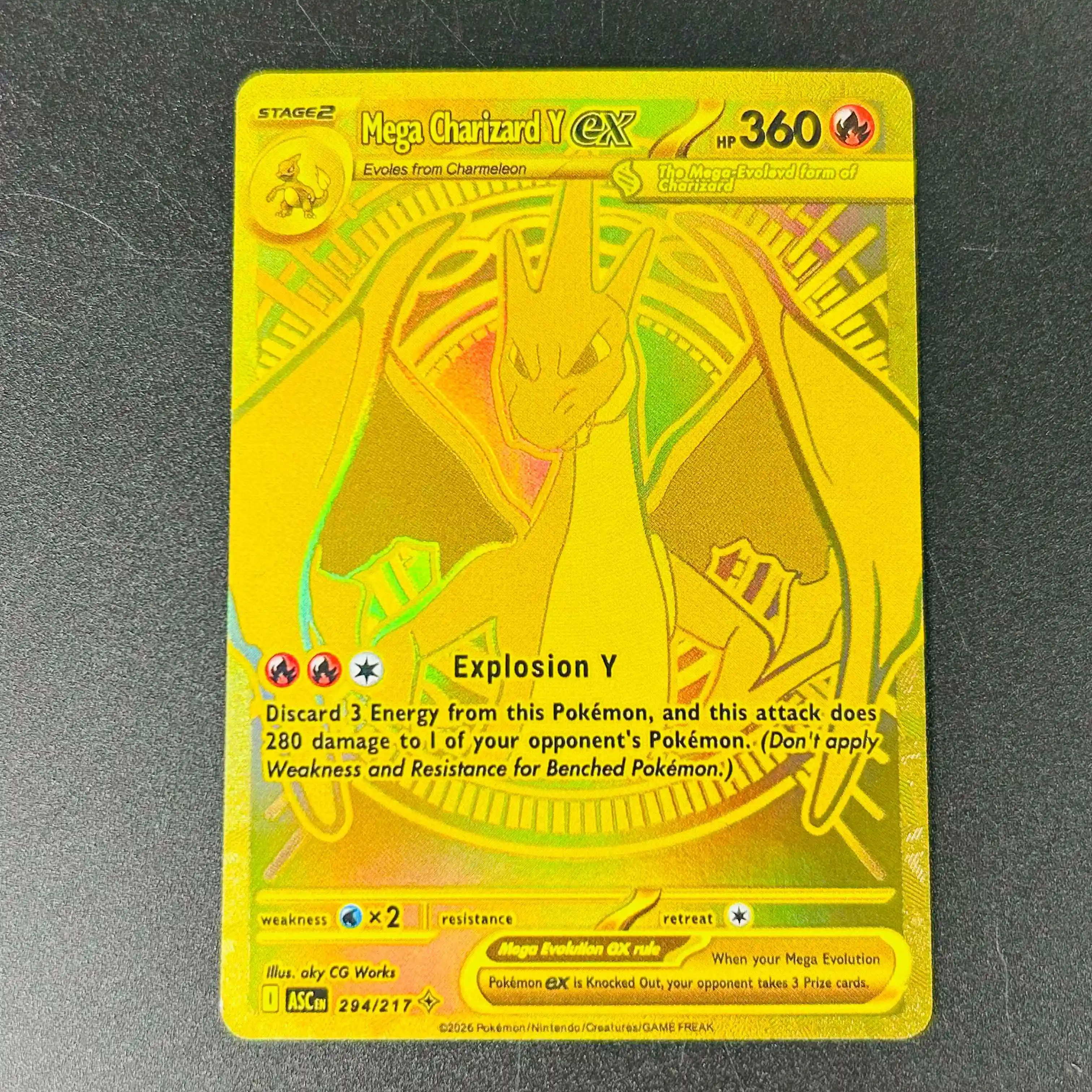 2026 Englische Mega Charizard Y Ex Gold Rare Holo DIY Strukturierte Karte - Neuwertige Seltene Sammelkarte
