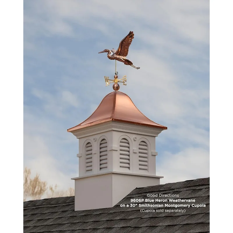 Weathervane-cobre puro Blue Heron com seta, Good Shore
