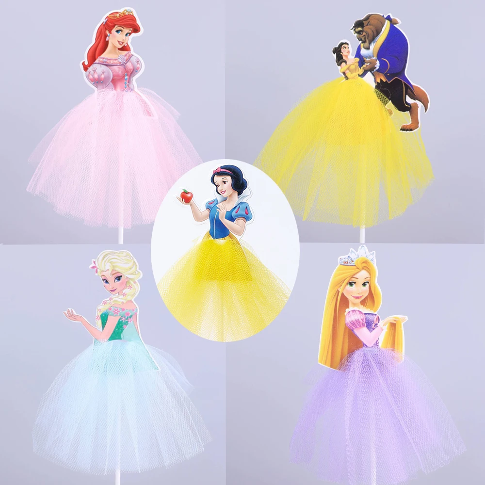 1-10 قطعة/الوحدة ديزني فروزن إلسا آنا الأميرة كعكة العلم سنو وايت ارييل أورورا كب كيك القبعات العالية الفتيات حفلة عيد ميلاد زينة