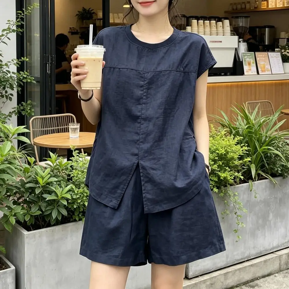 Summer 2 Piece Sets for Women, Slim Round Neck Top And Shorts Matching Set, Breathable Casual Loose Lounge Outfits