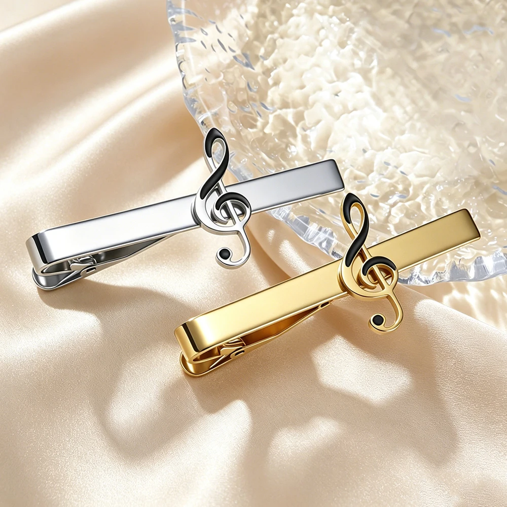 Music Note Tie Clip Music Treble Clef Enamel Stainless Steel Necktie Bar for Musician Wedding Business for Men Jewelry Gifts
